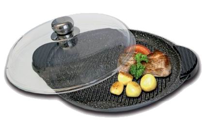 Барбекю-сковорода с каменным покрытием для нежирной жарки со стеклянной крышкой ø28см. + 2 съёмные ручки 